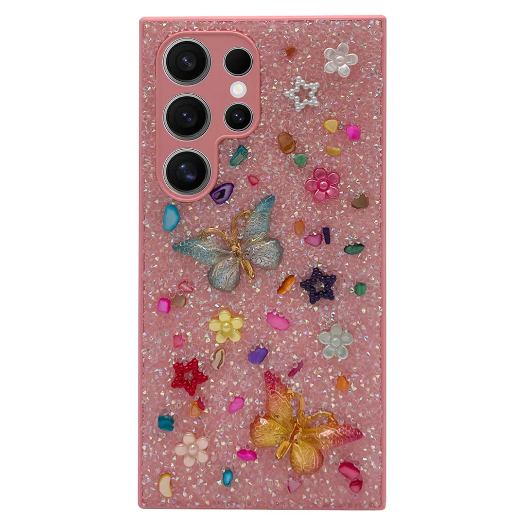 Samsung Galaxy S24 Ultra Butterfly and Diamond Bling Case Pink